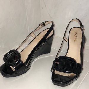 Prada patent leather platform wedges